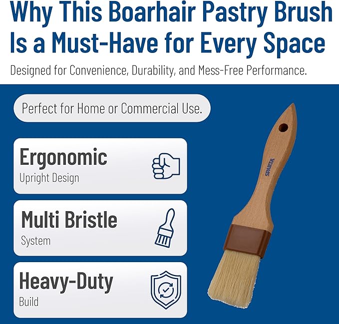 SPARTA Chef Series Basting Brush, Flat Boar Bristle Pastry Brush for Cooking and Baking, 1.5" Wide, 12 Count