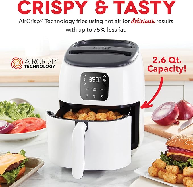 Dash Digital Tasti-Crisp™ Air Fryer - Compact Electric Digital Fryer With Auto Shut-Off Feature - Ideal for Small Spaces - AirCrisp® Technology - 2.6 Quarts - White