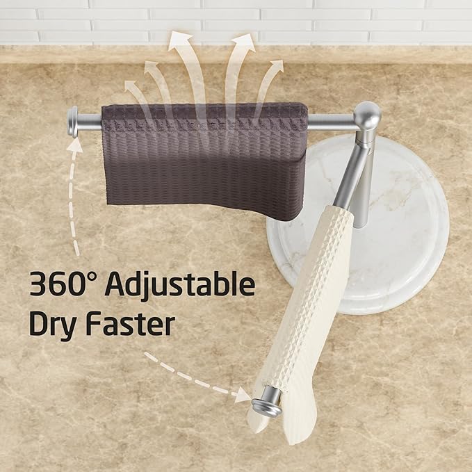 KES Anti Wobble Hand Towel Holder Stand with Weighted Marble Base, F Shape Swivel Countertop Hand Towel Stand for Bathroom, Vanity, Kitchen, Rustproof 18/8 Stainless Steel Brushed Finish, BTH242-2