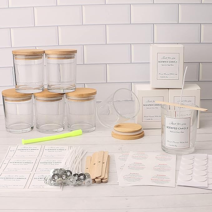 MILIVIXAY 12 Pack 7 OZ Clear Glass Candle Jars with Lids and Candle Making Kits - Bulk Empty Candle Jars for Making Candles - Spice, Powder Containers.