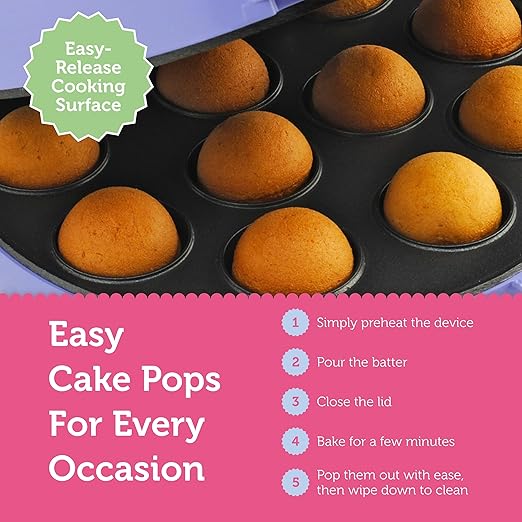 Babycakes Cake Pop Maker by Select Brands - Kit for Birthdays & More - Includes Decorating Stand & 50 Sticks - Features Non-Stick Coating - Makes 12 Cake Pops