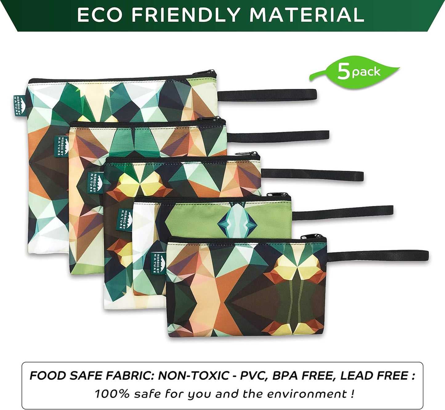 Nordic By Nature-Dual Layer Reusable Sandwich & Snack Bags – BPA-Free, Easy Clean, School Lunch Bags for Kids & Adults (Mosaic Camo)