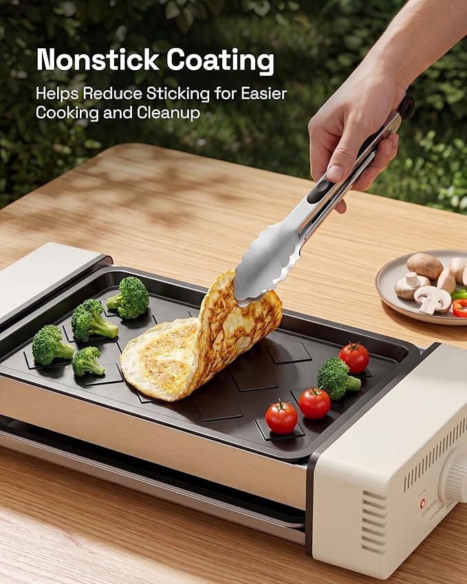 HBN Indoor Grill and Electric Griddle, 3-in-1 Smokeless Indoor Grill with Grill Rack & Nonstick Griddle & Sausage Grill Korean BBQ grill for Kitchen, Dishwasher Safe, 400F (Beige)