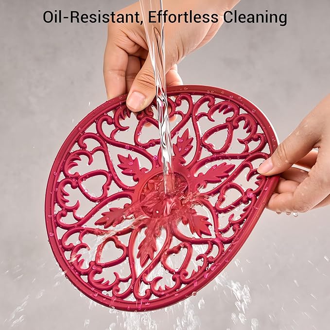 SMARTAKE 6 Set Silicone Trivets, Multi-Use Carved Trivet, Insulated Non-Slip Durable Kitchen Mats, Flexible Modern Kitchen Table Mat, for Hot Dishes, Pots, Dining Countertop, Red