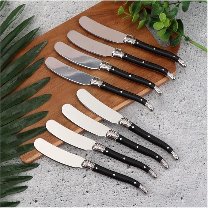 Stainless Steel Cheese Spreader Knives Set Wide Blade Dessert With Black Plastic Handles Multipurpose Butter Flatware Set(6pcs)
