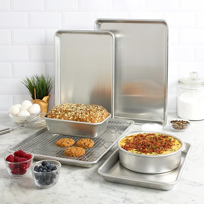 Chigcago Metallic Recyled Aluminum Small 9x13 Baking Sheet, Made With Recylced Aluminum, Perfect For Everyday Baking And Roasting Use (Pack of 2)