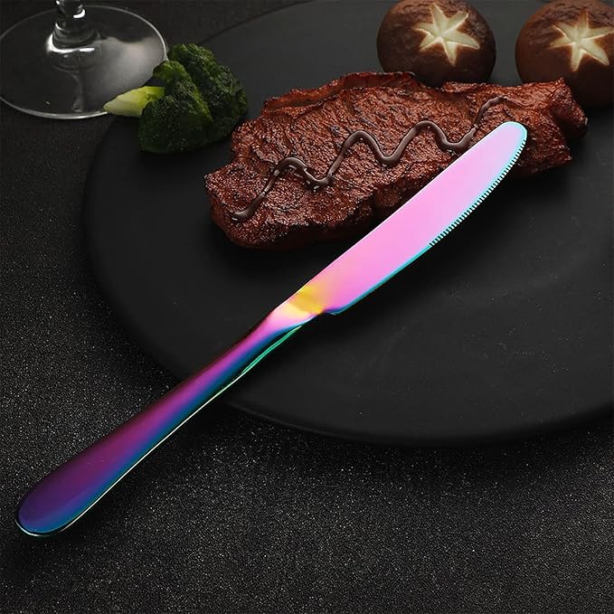 Rainbow Silverware Set Flatware Cutlery - 30 Pieces Stainless Steel Colorful Utensils, Tableware Set Service for 6, Include Knife/Fork/Spoon, Reusable, Mirror Polished, Dishwasher Safe