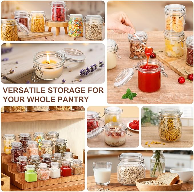 Spice Jars 8 oz Glass Jars with Airtight Lids, Set of 12 Small Glass Spice Jars with Labels, Kitchen Storage Containers for Herbs, Seasoning, Pantry Organization