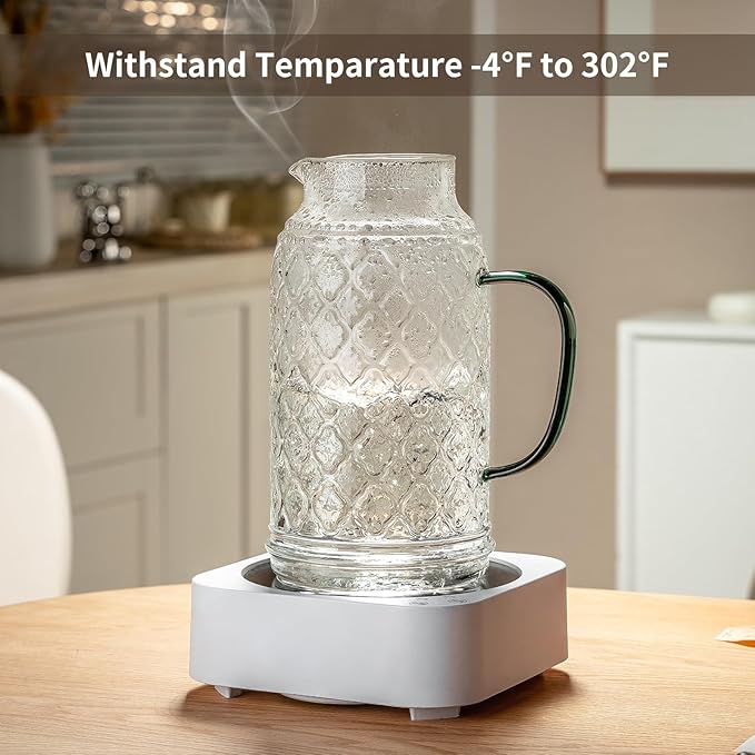 Buaic Glass Pitcher with Lid, 2 PACK 84 oz/2.5L Liter Vintage Water Pitcher, Clear Borosilicate Glass Water Carafe for Cold Brew, Coffee, Lemonade, Iced Tea,Beverage, Heat Resistant
