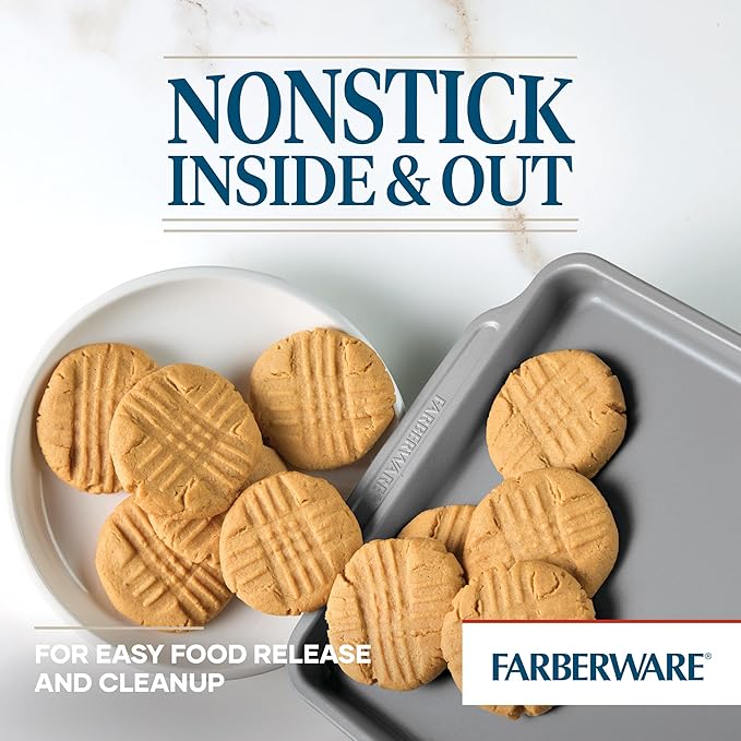 Farberware Bakeware Nonstick Baking Pans with Baking Sheets, Cake Pans, Meatloaf/Bread Pan, and Muffin Pan, 7 Piece Bakeware Set - Gray