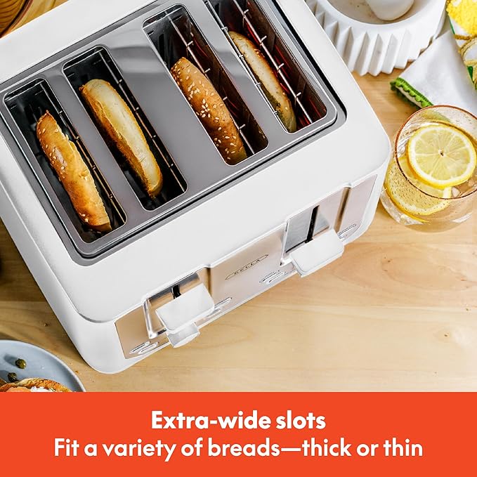 BELLA 4 Slice Toaster with Auto Shut Off - Extra Wide Slots & Removable Crumb Tray and Cancel, Defrost & Reheat Function - Toast Bread & Bagel, White
