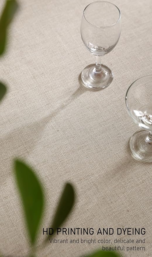 ISAENNE Designer Christmas Linen Rectangular Tablecloth,Light Beige Western Elegant Table Cloth,Wrinkle Resistant Decor Tablecloths for Dining Thanksgiving Kitchen Christmas,55"*87"-Carol G