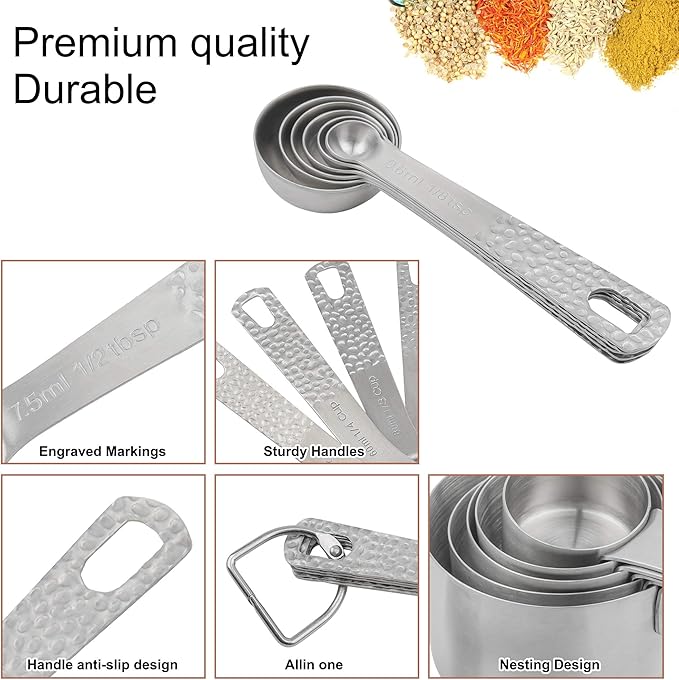 Measuring Cups and Spoons Set, 18/8 Stainless Steel Measuring Cups and Spoons Set for Baking & Kitchen, Metric & US Metal Measure Cup and Spoon for Dry & Liquid