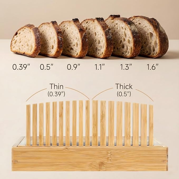 10.5" Bread Slicer for Sourdough - Bamboo Homemade Bread Cutter Guide with Crumb Tray