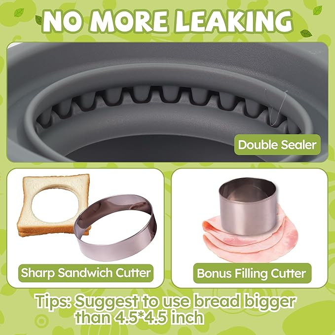 LEPCY Uncrustables Sandwich Maker Sealer Cutter, Crustless Sandwich Cutter, PB&J Uncrustable Maker - Color Grey, Round Shape