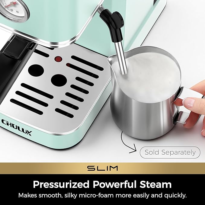 CHULUX Slim Espresso Machine with Milk Frother, 20 Bar Professional Italian Pump Espresso Coffee Machine for Home Cappuccino & Latte Maker, Stainless Steel, Pastel Green