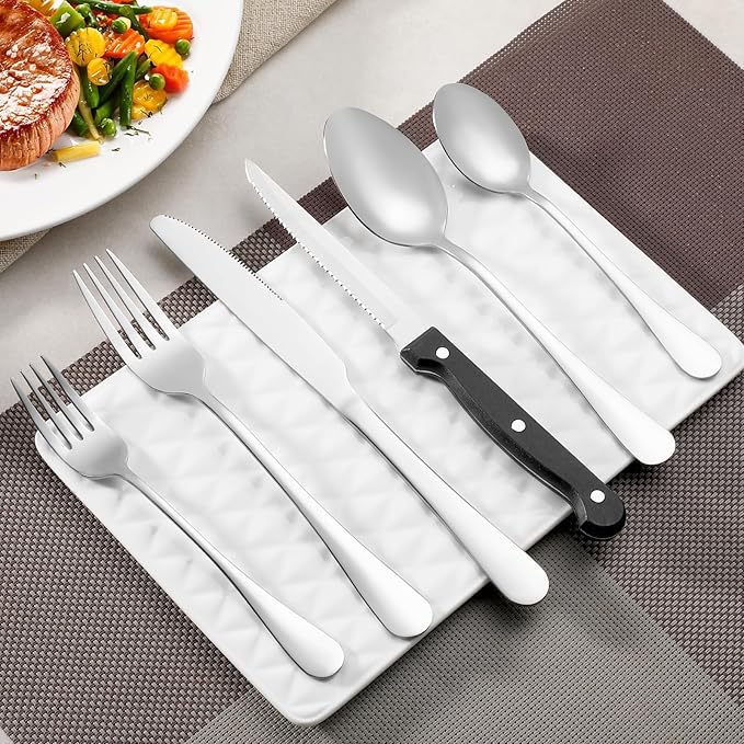36 Pcs Forks and Spoons Silverware Set, Food Grade Stainless Steel Flatware Cutlery Set for Home, Kitchen and Restaurant, 18 Dinner Fork(8") and 18 Teaspoon(6.7"), Mirror Polished, Dishwasher Safe