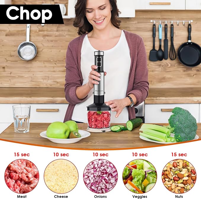 Immersion Blender Handheld for Kitchen,Emulsion Blender Handheld with Titanium Blades,12 Speed Electric Hand Mixer with BPA Free Attachments:Chopper Bowl,Whisk,Milk Frother,Measuring Cup