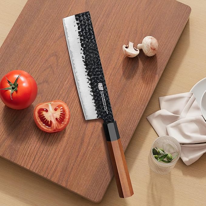 FINDKING Japanese Nakiri Knife 7 Inch, Vegetable Cleaver with High Carbon Steel Blade, Rosewood Octagonal Handle, for Vegetable Prep, Slicing, Chopping and Mincing, Dynasty Series