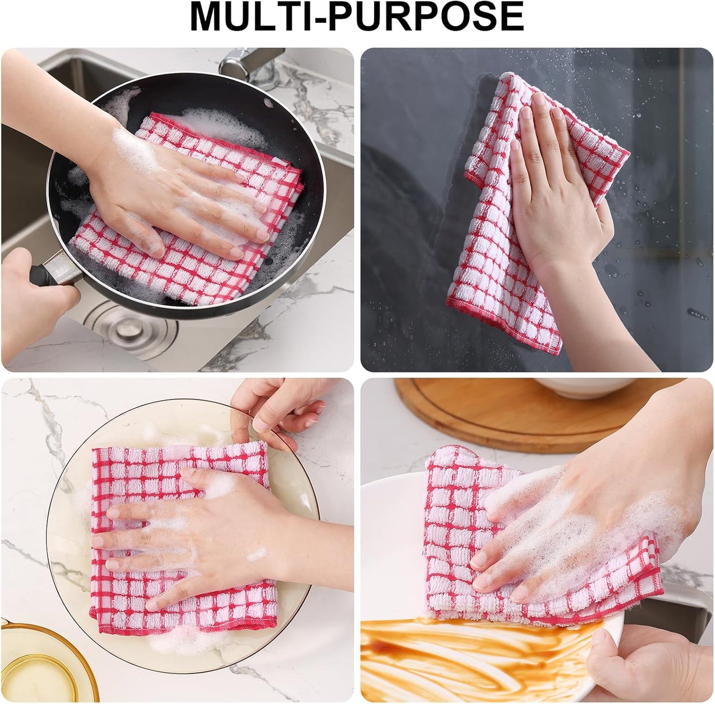 Kitinjoy Cotton 16 Pack Terry Kitchen Dish Cloths, 12 x 12 Inches Super Soft and Absorbent Dish Rags, Quick Drying Dish Towels for Washing Dishes, Mixed Color