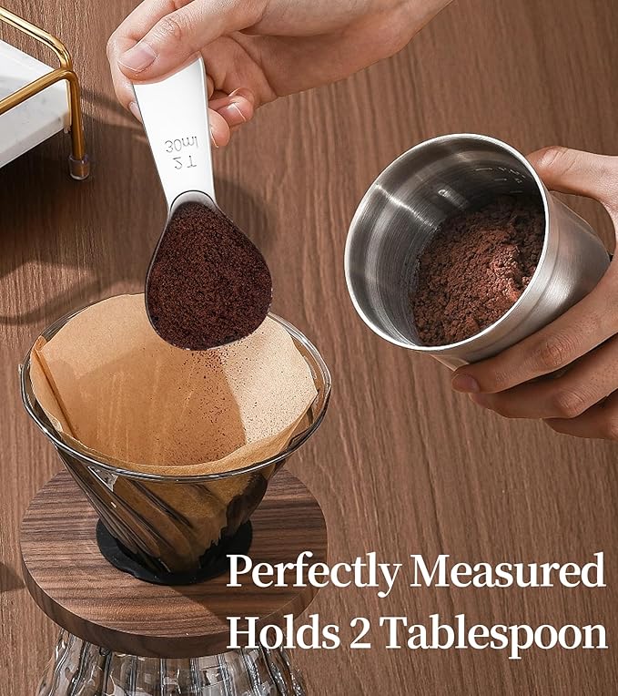 Ugotit Coffee Scoop for Ground Coffee, 1 Tablespoon & 2 Tablespoon Measuring Scoop Set, Heavy-Duty Short Handle 304 Stainless Steel, Fits Airscape Coffee Canister, Espresso & Protein Powder Container