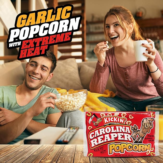 ASS KICKIN’ Carolina Reaper Pepper Microwave Popcorn – 12 Pack - Ultimate Spicy Gourmet Gift Popcorn - Makes a Great Movie Theater Popcorn or Snack Food - Try if you dare!