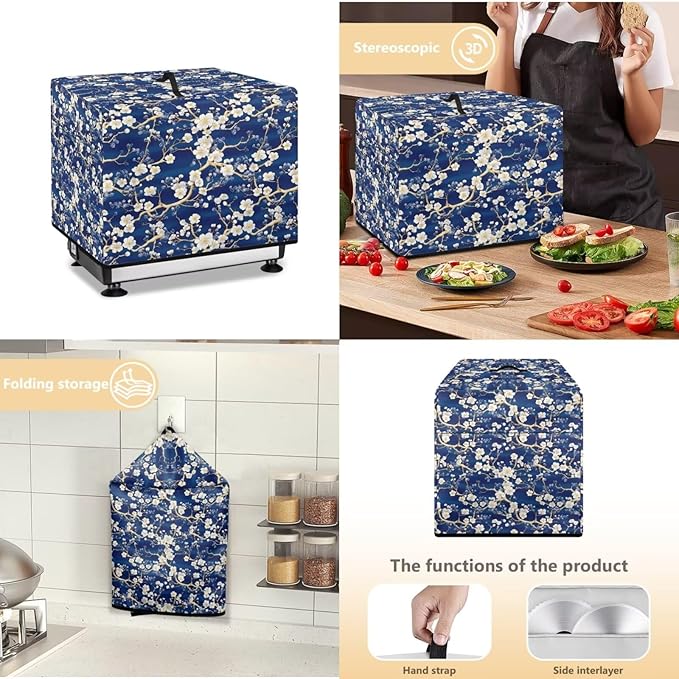 White Cherry Blossom Print Meat Slicer Cover Large Deli Food Slicer Machine Dust Cover Waterproof Dust-Proof Durable Cheese Bread Cutter Cover for Home Kitchen Decoration Accessories