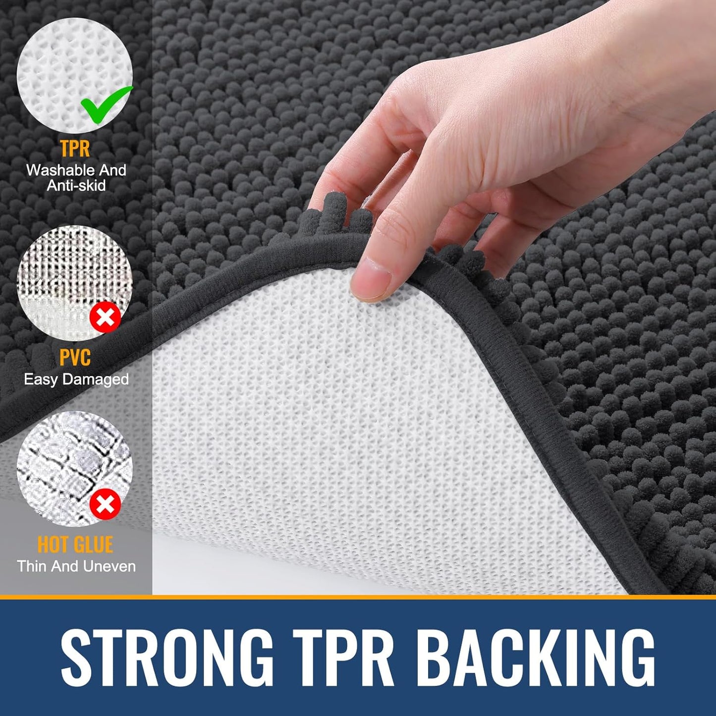 Arotive Bathroom Rugs 36x24, Extra Soft Absorbent Shaggy Chenille Bath Rugs, Machine Washable Rubber Backing Non-Slip Bath Mats for Bathroom Floor Tub and Shower, Home Decor Accessories, Dark Grey