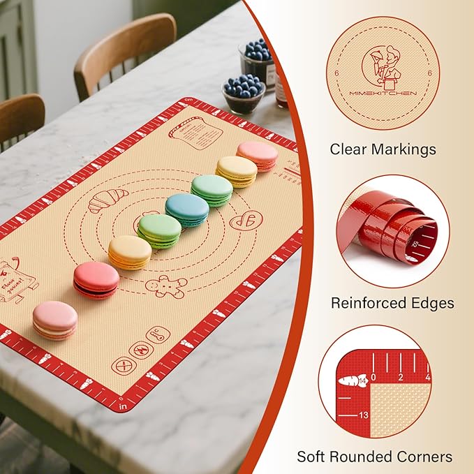 Non-Slip Silicone Baking Mat - 32x24 inch Extra Thick Pastry Mat with Measurements for Sourdough, Macarons, Bread, Pizza, Dough Rolling, Kneading, Oven Mat Heat Resistant to 480°F for Baker