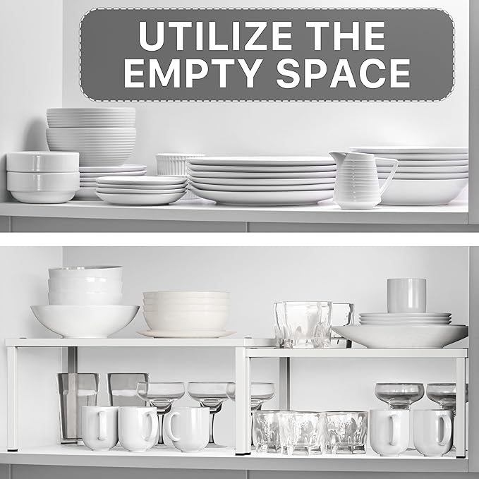 Simple Houseware Expandable Stackable Kitchen Counter Shelf Organizer, White, Metal Top, 11.25"L x 7.9"W x 5.4"H
