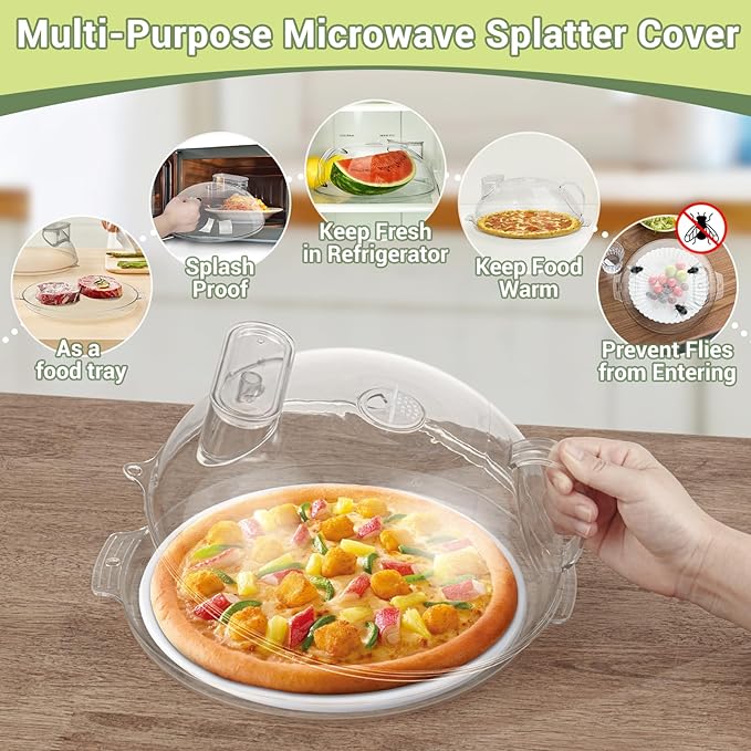 WENWELL Microwave Splatter Cover,Protect Food Splashes,Dish Bowl Plate Serving Lid with Handle,BPA-Free,Clear Safe Plastic,Microwave Cover for Food,10 Inch