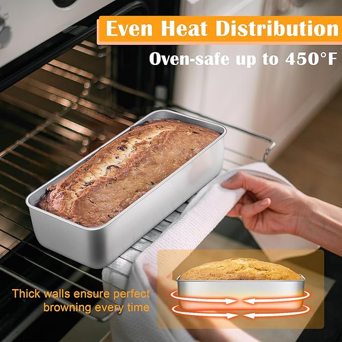 E-far Bread Loaf Pan, 12” x 5” Large Stainless Steel Loaf Pan for Homemade Bread, Long Metal Bakeware Mold for Baking Banana Cake Meatloaf Brownies Lasagna, Nontoxic & Dishwasher Safe