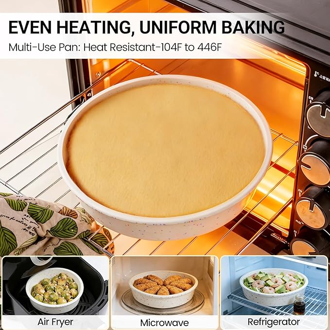 SJ 8 Inch Silicone Round Cake Pan with Metal Reinforced Frame Set of 2, Nonstick Silicone Cake Mold for Baking Suitable for Making Layers, Cheese & Chocolate Cakes