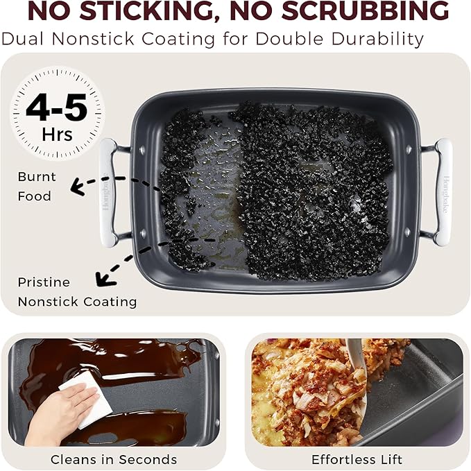 HONGBAKE Roasting Pan with Rack, 17.6×11 Inch Nonstick Roaster Pan for 17 lb Turkey, Chicken and Lasagna, Deep Turkey Pan for Oven, Heavy Duty Oven Roaster Tray, Wider Handles, Gray