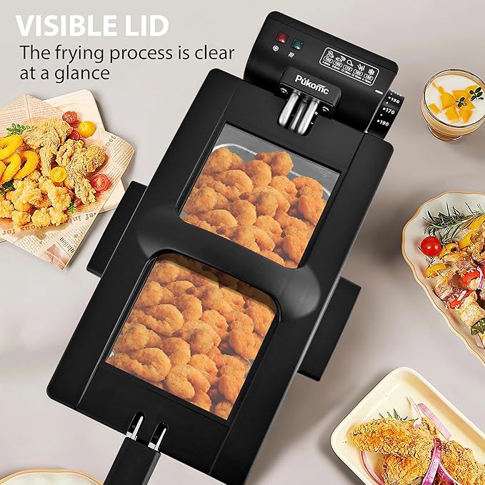 Pukomc Deep Fryer 3 Liter Capacity,1500W Oil Fryer with Adjustable Temperature,Viewing Window,Detachable Frying Basket,Made of Stainless Steel Material and Easy to Clean