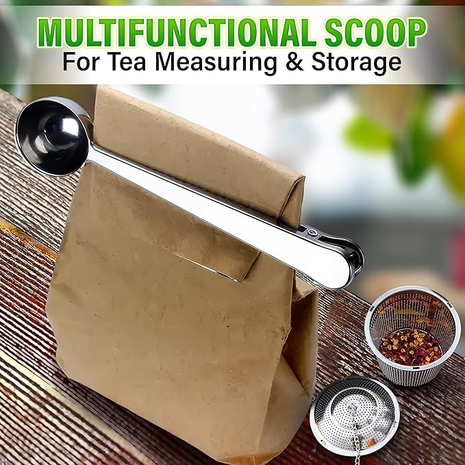 Set of 1 Large Tea Infuser, 1 Small Infuzers & Scoop With Bag Clip - Stainless Steel Tea Infuser for Loose Leaf Tea Steeper Tea Strainers for Loose Tea Diffusers for Loose Tea - Loose Tea Leaf Steeper