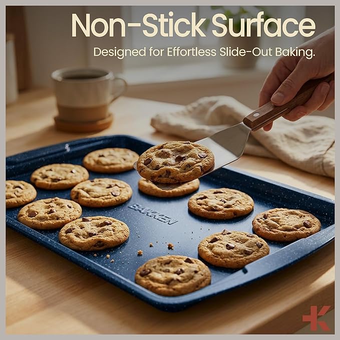 Blue Marble 10-Piece Bakeware Sets, Nonstick Carbon Steel Baking Sheet & Pans, Stackable Space-Saving Bakeware, Dishwasher Safe, Stain-resistant, PFOAPFOSPTFE Free, Oven Safe Up To 450°F (230°C)