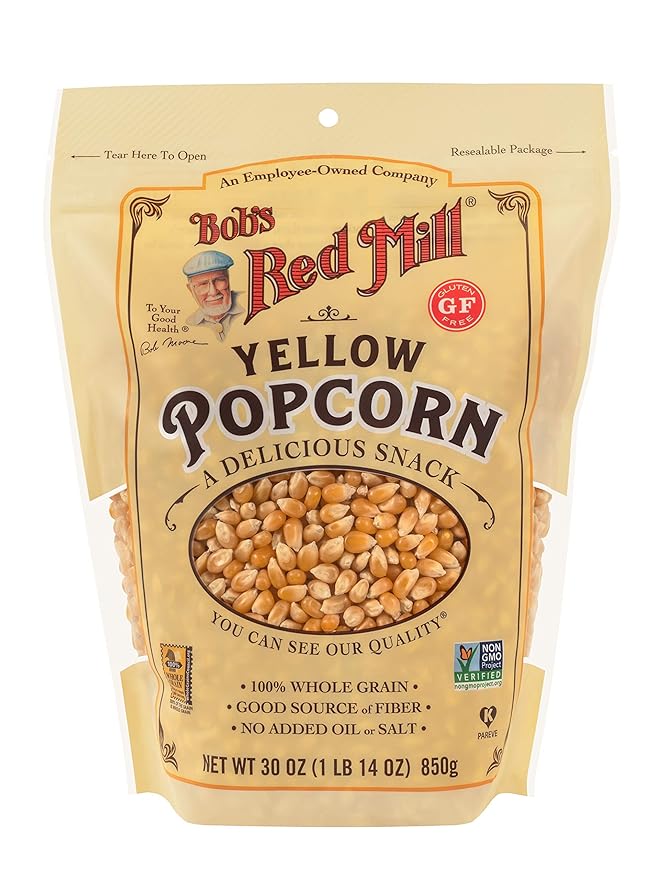 Bob's Red Mill Yellow Popcorn, 30oz (Pack of 4) - Non GMO, Whole Grain, Vegan, Kosher