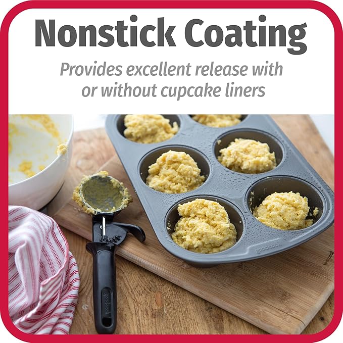 GoodCook Everyday Nonstick Steel Muffin Pan, 6 cup, Gray (Pack of 12)