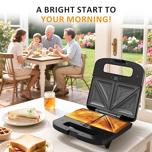 3 in 1 Waffle, Grill & Sandwich Maker, Sandwich Maker Panini Press Waffle Iron Set with Removable Non-Stick Plates & Indicator Lights, Panini Press Grill for Breakfast, 800W, Black