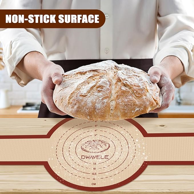 Silicone Bread Sling for Dutch Oven, Non-Stick & Easy to Clean Bread Baking Mat Set, 2 Pcs Reusable Bread Sling with Long Handle to Transfer Sourdough (Red, Oval and Round)