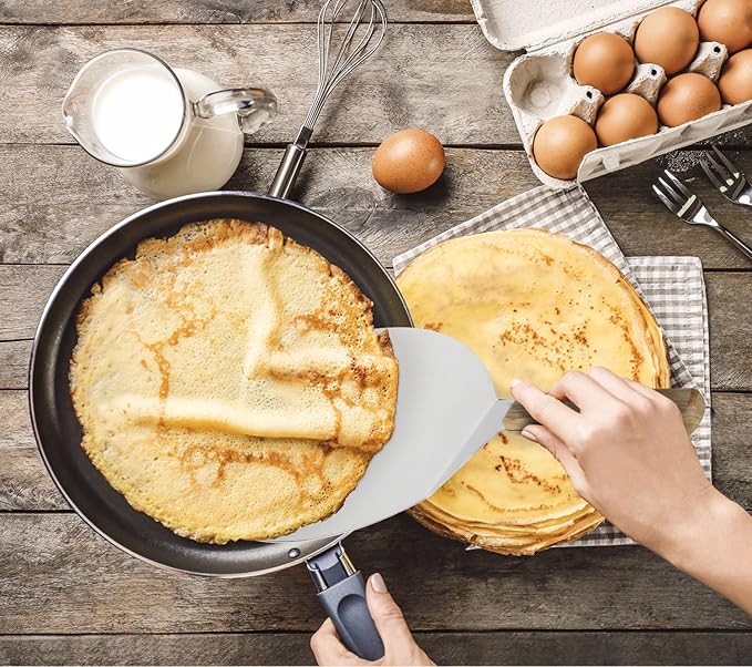 Extra-Large Stainless Steel Wide Spatula Turner Strong Wooden Handle - Dishwasher Safe Kitchen Utensil - Heavy Duty Oversized Metal Lifter Grilling, Cooking, Baking Cake & Cookies pancake spatula
