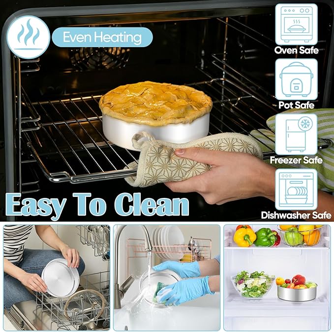 TeamFar 6 Inch Cake Pan, 2 Pcs Round Tier Cake Pan Set Stainless Steel for Baking Steaming Serving, Fit in Oven Pot Air Fryer, Healthy & Heavy Duty, Mirror Finish & Easy Clean, Dishwasher Safe