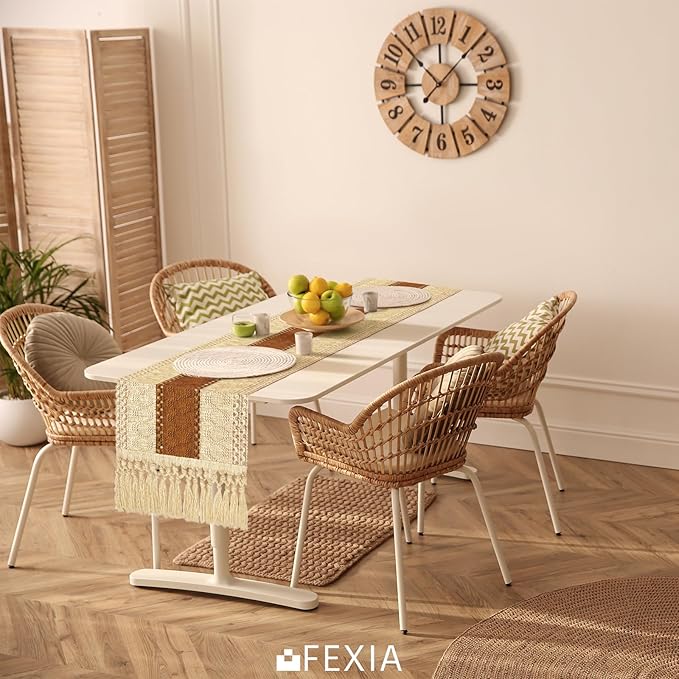 FEXIA Boho Table Runner 36 Inches Long Thanksgiving Decor Macrame Table Runner Farmhouse Stylewith Tassels for Party Bohemian Rustic Wedding Bridal Shower Dining Decor Middle Brown (12x36 Inches)