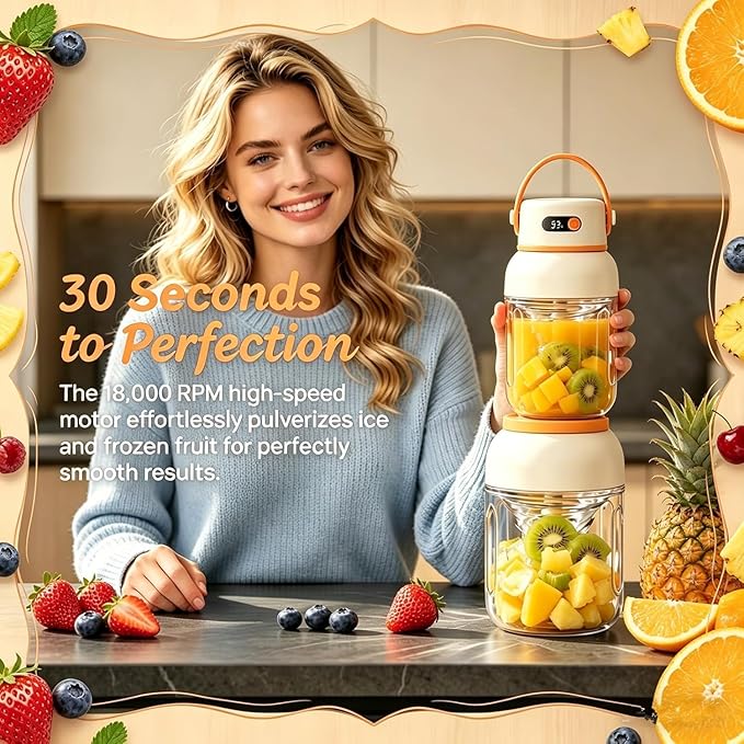 Portable Electric Juicer Cup with Zero Cord Hasslem, USB-C Rechargeable Electric Blender with Straw, Easy Clean & Leakproof, Wireless Juicer Cup for Home Gym Office Outdoor (1200ml)