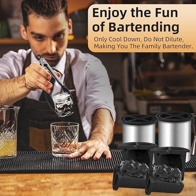 Clear Ice Cube Maker, 2" Clear Ice Ball Maker for Old Fashioned Whiskey lover, Bourbon, Whiskey, Cocktail Funny Gifts for Men on Birthday or Holiday, Easy-Release Stainless Steel Ice Mold(6Pack)