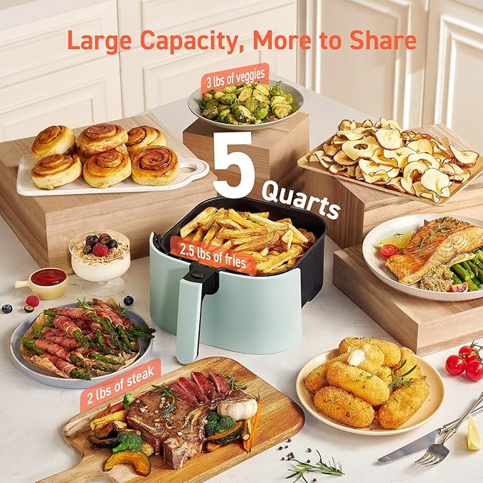 COSORI Air Fryer Pro LE 5-Qt Airfryer, With 20PCS paper liners, 10 Functions that Dry, Bake, Roast &Preheat, Shake Reminder, Up to 450℉, 85% Oil less, Compact, 130+ Recipes, Dishwasher Safe, Green