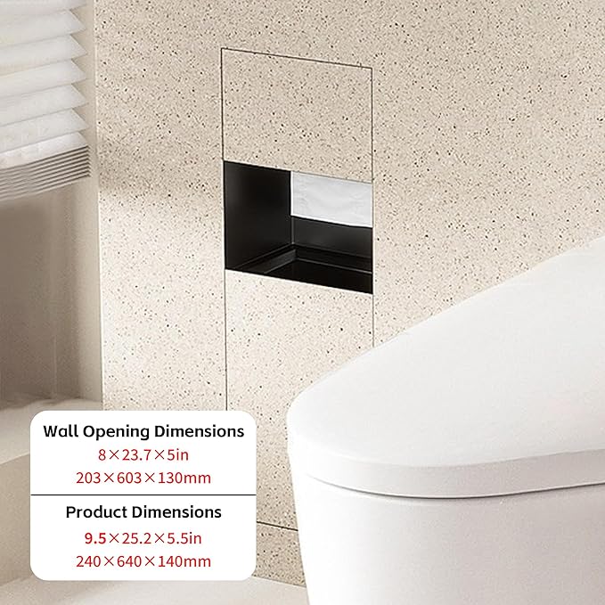 Recessed Bathroom Trash Can & Toilet Paper Holder Tile-Friendly Built-in Hidden Garbage Bin Stainless Steel Recessed Storage Cabinet Shower Nich for Toilet Bathroom Hotel,D