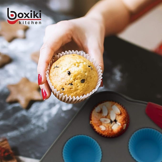 Duo: Non-Stick Steel 6-Cup Muffin Pan with Silicone Handles & Reusable Liners + Premium 11x14 Inch Non-Stick Baking & Cookie Sheet Pan.