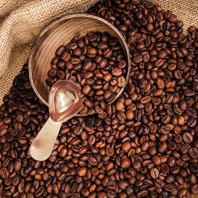 Hitefu 2 Packs Stainless Steel Coffee Scoop Set, 15ml Tablespoon with 30ml Spoon, Short Handle Spoon for Coffee, Tea, Sugar, Protein & Milk Powder (Rose Gold)